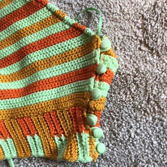 NWT Urban Outfitters crochet halter top open back adjustable tie mint and orange - Picture 2 of 8